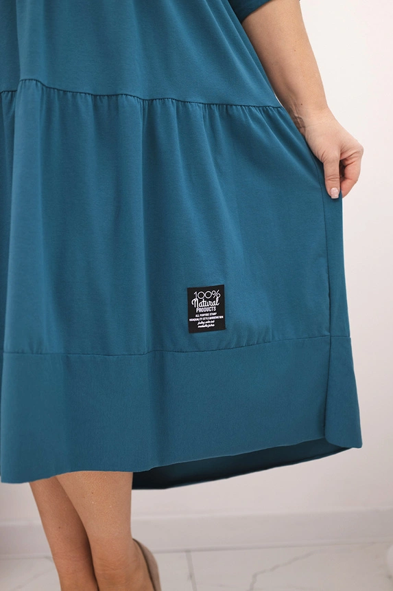 Damen Baumwollkleid Plus Size mit Rüschen und umgeschlagenem Ärmel türkis