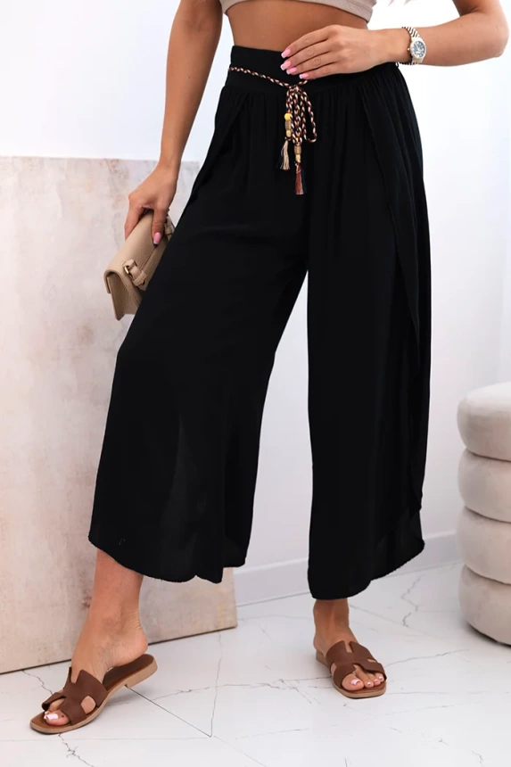 Moteriškos viskozės kelnės su kojos plyšiu juodas