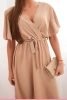 Dress with a wrap neckline camel light