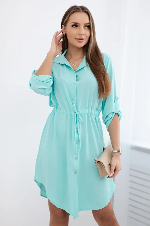 Kleid mit Knopfverschluss und Bindeband in der Taille Minze