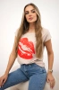 Blouse with lips print beige