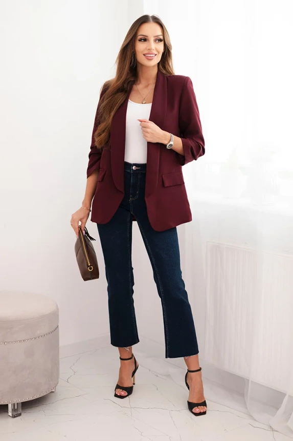 Women's unbuttoned blazer with lining S/M plum