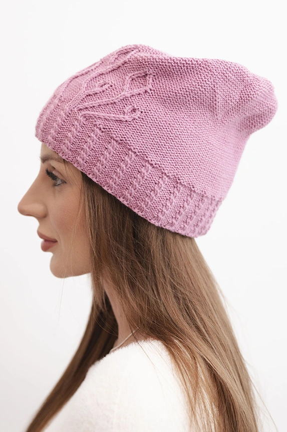 Women's winter wool hat with decorative embossing K474 dark pink