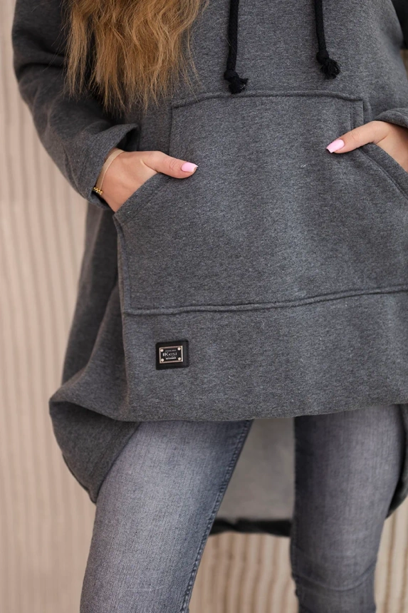 Padded sweatshirt with long back and hood graphite