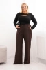 Dámske nohavice Plus Size so širokým strihom a elastickým pásom hnedé
