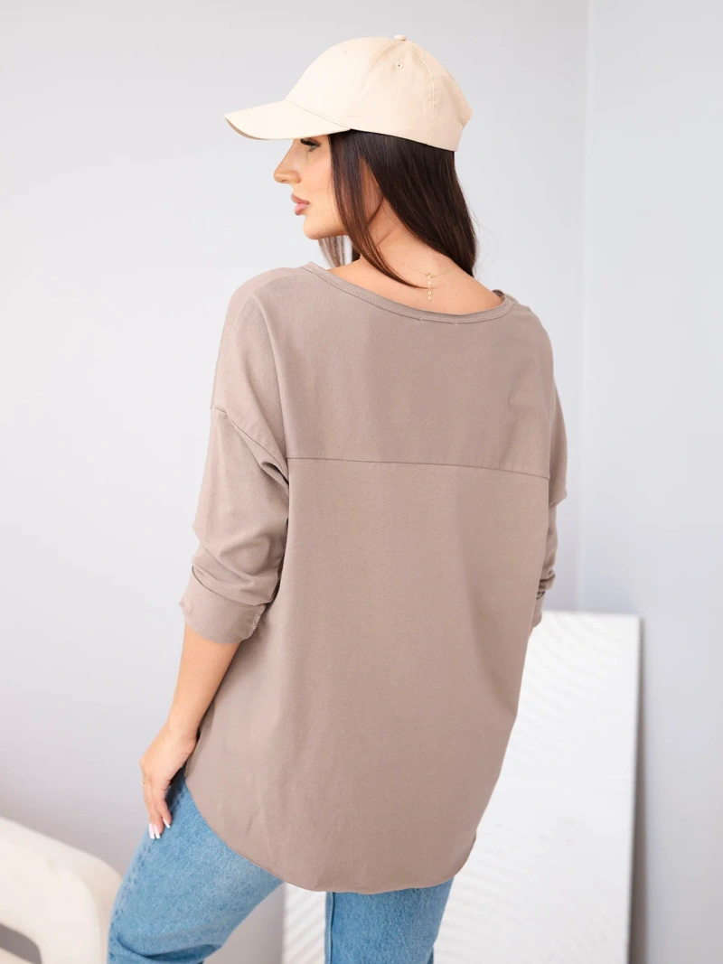 Damen Baumwoll T-Shirt Oversize mit V-Ausschnitt und verlängertem Rückteil fango