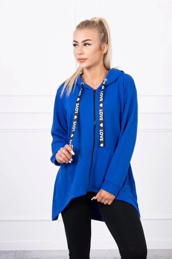 Bluza z dłuższym tyłem i kapturem chabrowa