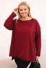Asymmetrical women's Plus Size blouse with long sleeves burgundy