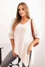Dámský asymetrický svetr z vlny Plus Size s V výstřihem světlá béžová