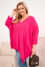 Ladies' cotton blouse Plus Size with an asymmetrical hem and V-neck fuchsia