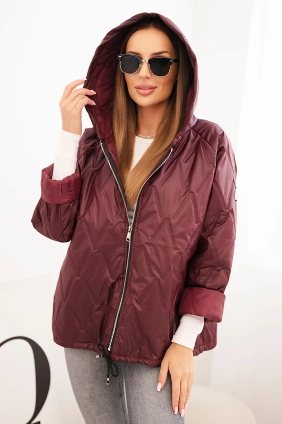 Women's quilted jacket with a hood plum