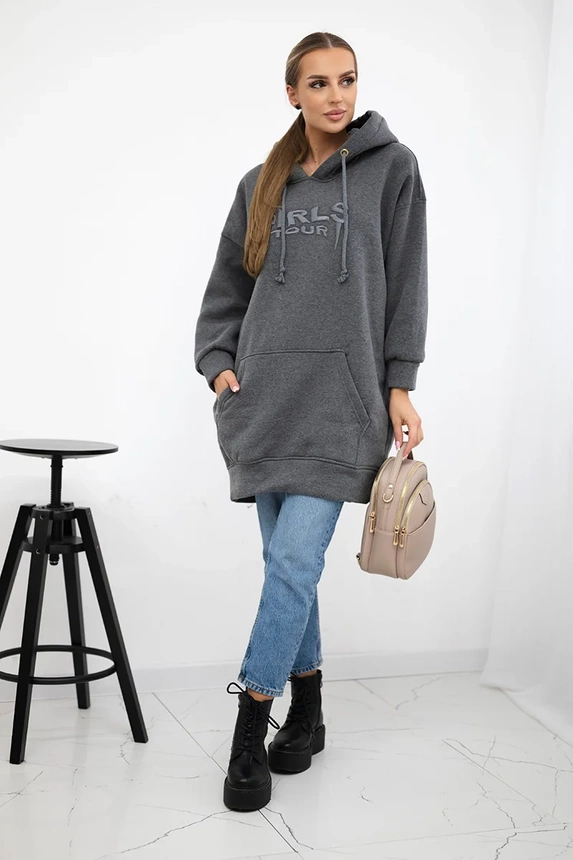 Apšiltintas džemperis su išsiuvinėtu užrašu oversize graphite