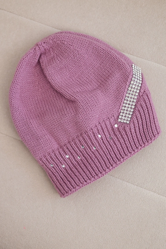 Women's wool winter hat with decorative crystals K399 black