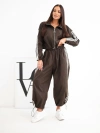 Women's cotton set with oversize trousers and contrast stripes brown