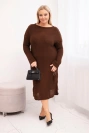 Moteriška plus size megztinė su moheriu oversize su kišene šokoladinė