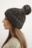 Women's winter hat with a pompom made of wool K424 black + mocha