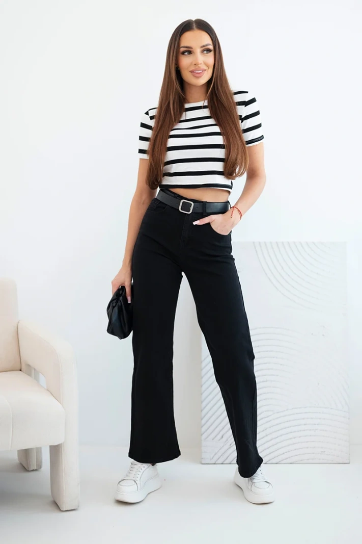 Damenjeans mit geradem Bein und Gürtel schwarz