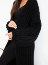 Long women's openwork long cardigan without fastening with wide sleeve black