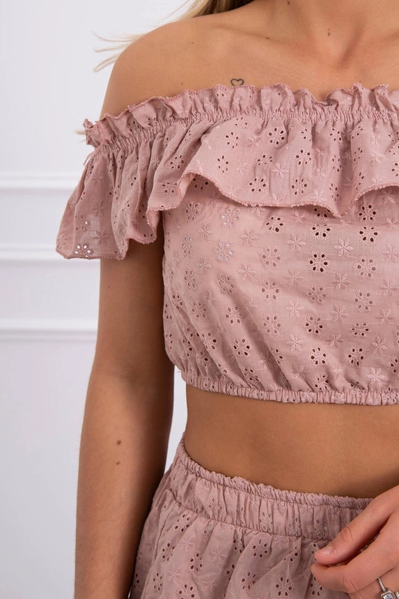 Embroidered set with blouse off-shoulders cappuccino