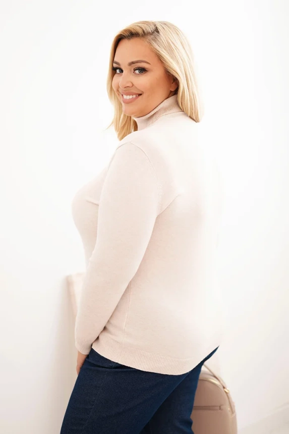 Moteriškas viskozinis megztinis Plus Size su klasikinio kirpimo golfo bežinis