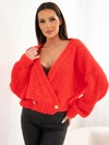 Sweter damski z moherem kopertowy z ozdobnymi guzikami czerwony