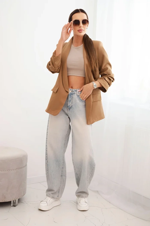 Elegant blazer with lapels dark camel