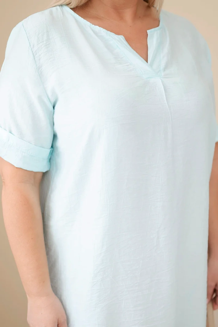 Dámské viskózové šaty Plus Size s krátkým rukávem a výstřihem do V mentolová