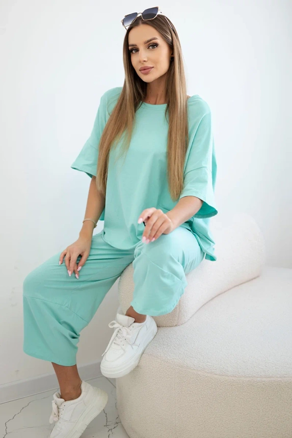 Baumwollset Bluse + Hose Minze