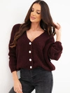 Women's sweater with a V-neck and buttons dark burgundy