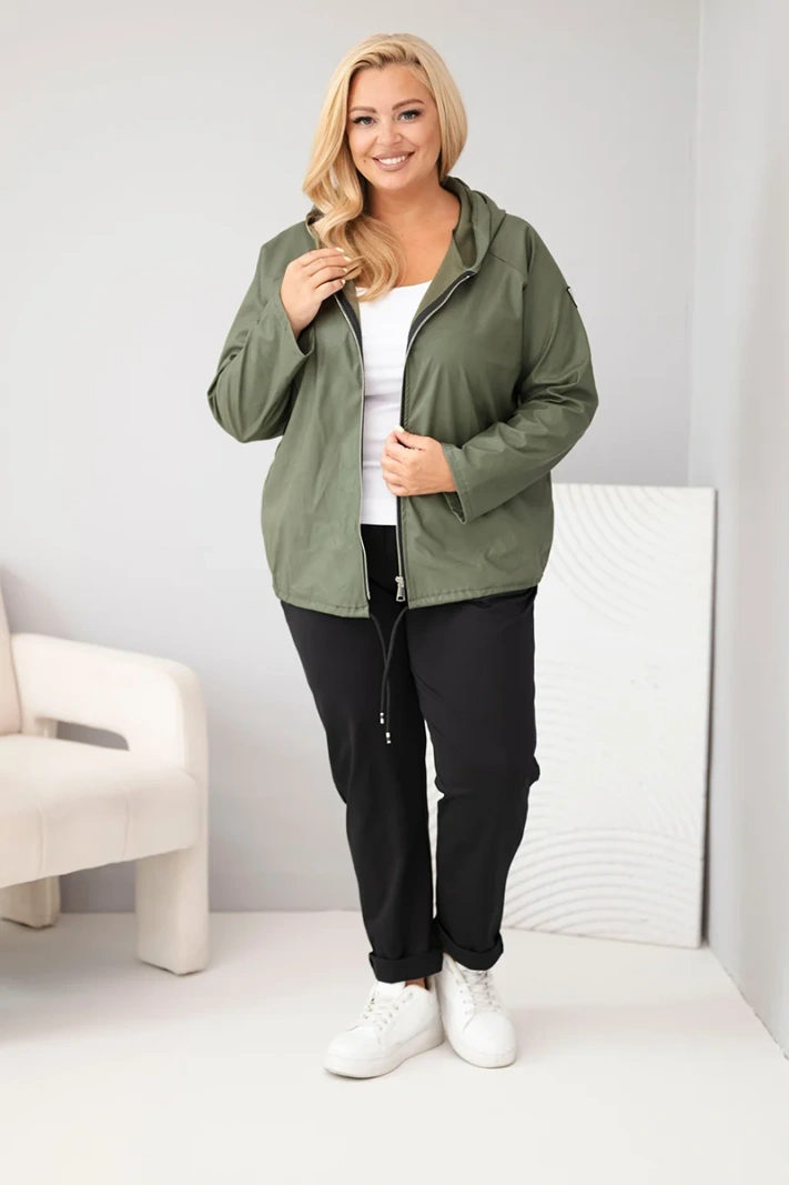 Kurtka damska Plus Size z kapturem i regulowanym dołem khaki