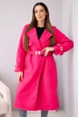 Women's coat with a belt and gold buckles fuchsia