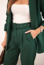 Elegantiškas švarkų ir kelnių komplektas tamsiai žalia