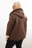 Women's Plus Size jacket with a hood and shearling brown