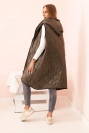 Moteriška pamušalinė liemenė Plus Size su kapišonu, užsegama užtrauktuku khaki