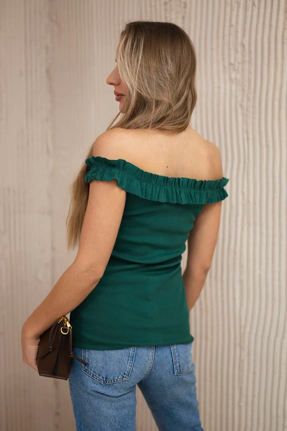 Off-the-shoulder blouse with frills green