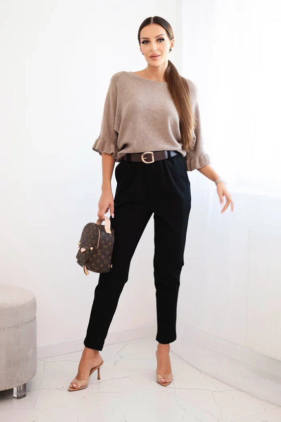 Damenhose aus Viskose mit Gürtel und schmalem Bein schwarz