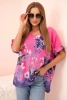 Women's cotton blouse with floral print and short sleeves pink