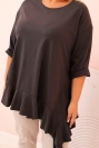 Damenbluse Plus Size aus Baumwolle mit Tasche und hochgerolltem Ärmel kiwi