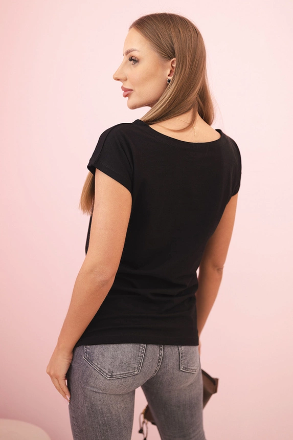 Women's cotton short-sleeve blouse with "Stay Wild" print black