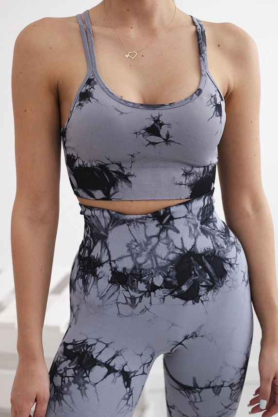 Fitness set top+ legíny push up šedá + černá