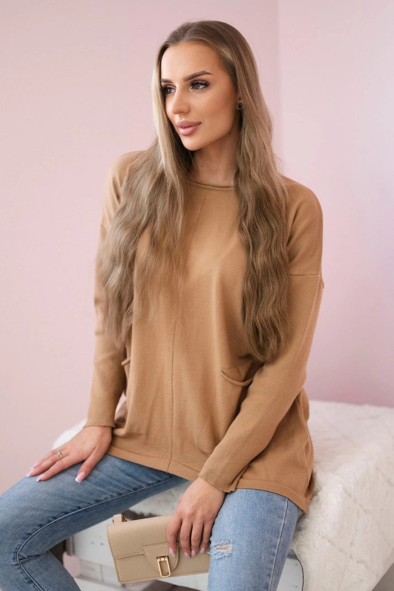Pullover mit Vordertaschen Kamel