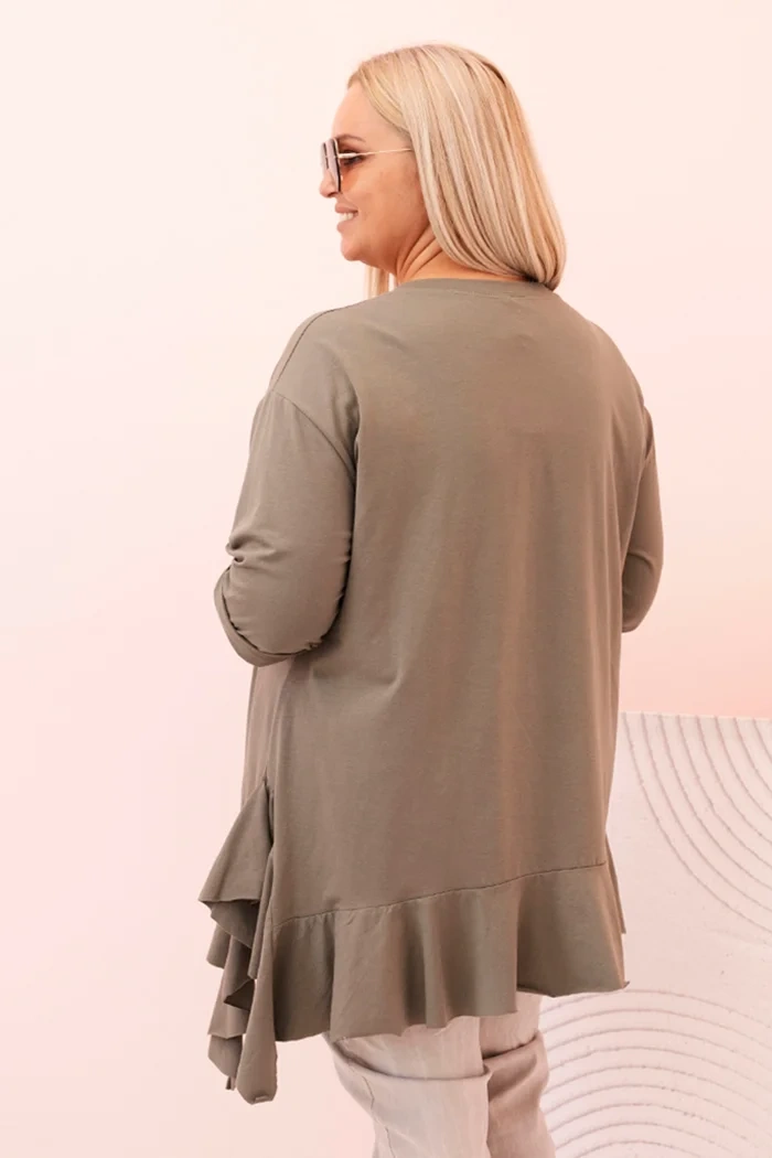 Women's Plus Size blouse with cotton, featuring a pocket and rolled sleeves kiwi