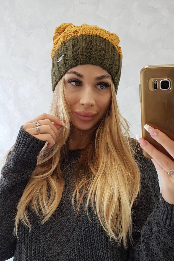 Fleecová čepice Paris K212 hořčicová+khaki