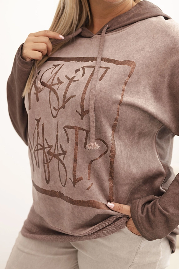 Women's Plus Size hoodie with print, pre-washed, brown