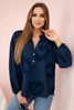 Cotton shirt blouse with hearts navy blue