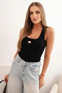 Women's ribbed tank top with decorative patch black