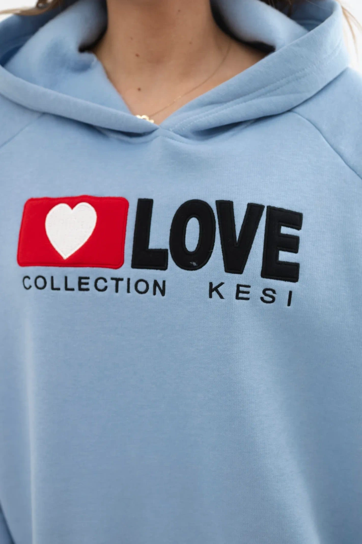 Zateplená bavlněná mikina s kapucí Love modrý