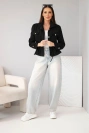 Women’s suede jacket with pockets and a waist drawstring black