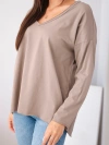 Damen Baumwoll T-Shirt Oversize mit V-Ausschnitt und verlängertem Rückteil fango