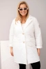 Women's Plus Size quilted jacket with decorative buttons and collar white